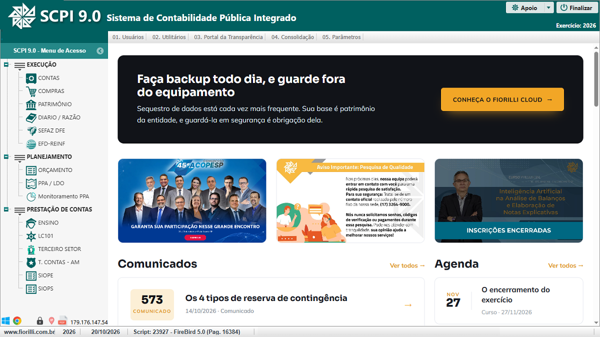 Tela do sistema SCPI