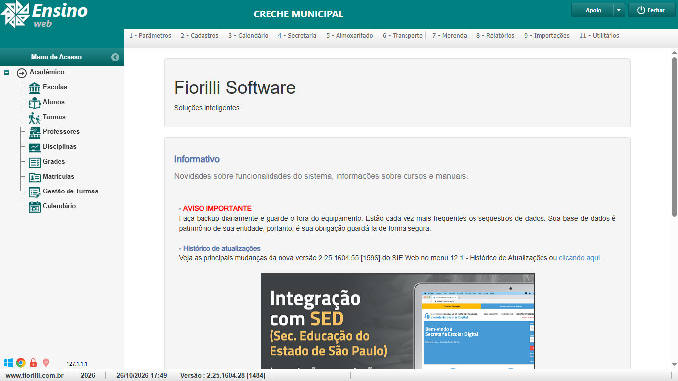 Tela do sistema SIE