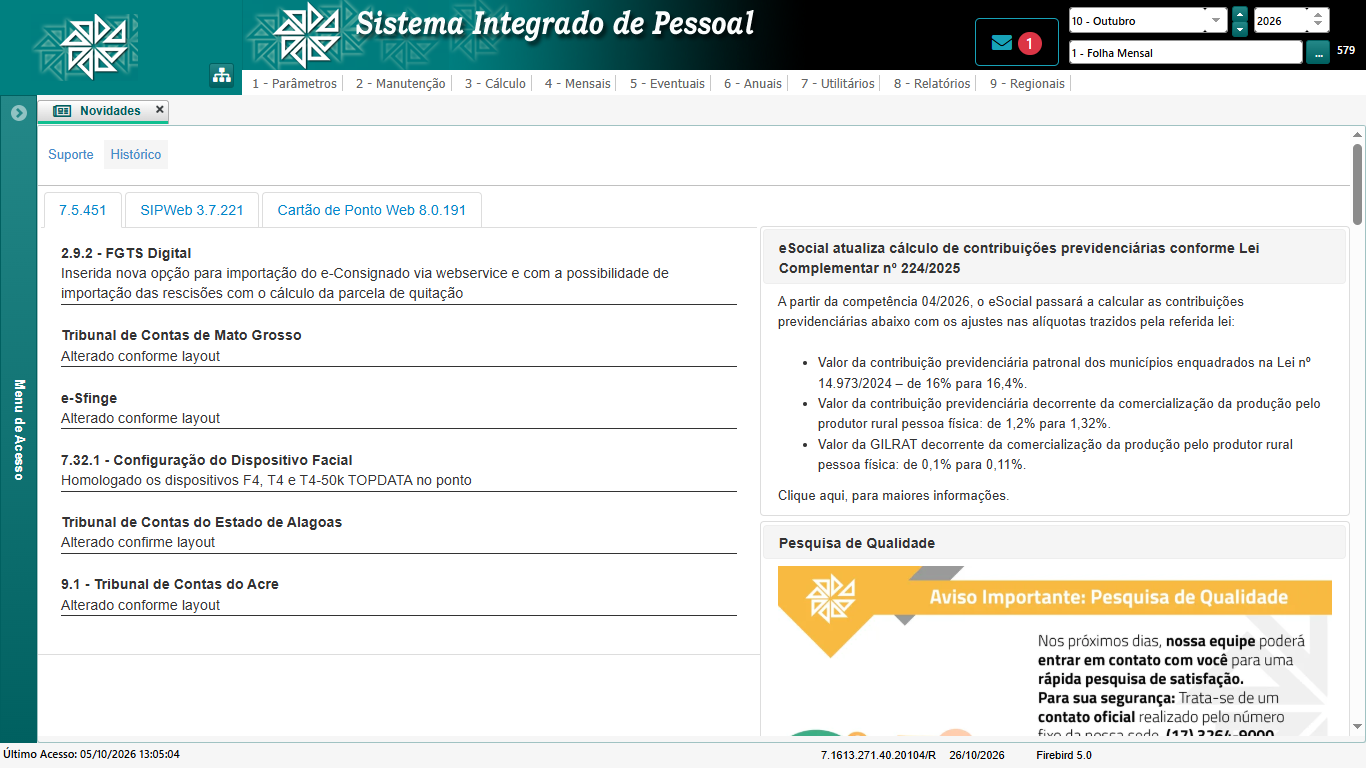 Tela do sistema SIP